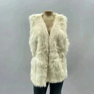 Faux Fur Vest Size M Oversized Cream Shaggy Glam Boho Streetwear Winter Cabin